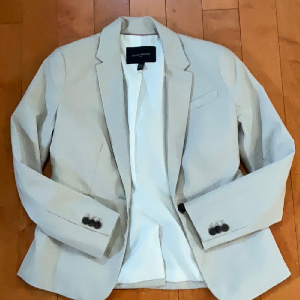 Banana Republic White Petite Blazer with Subtle Stripe Trim